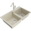 Mexen Tomas, 2-komorový granitový drez 800x500x190 mm a drezová batéria Flora, béžová, 6516-69-670401-09