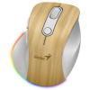 GENIUS myš Ergo 9000S Pro wood bezdrátová, optická, 2400DPI, 6 tlačítek, Bluetooth, 2,4GHz, USB-C nabíjení, tichá, 7barevné podsvícení,