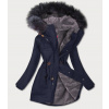 Tmavomodrá nepremokavá dámska bunda parka s kožušinovou podšívkou (m-933) odstíny modré S (36)