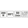 TEPLOVZDUŠNÁ PIŠTOĽ 2000W 70~600°C PRÍSLUŠENSTVO, LCD DISPLEJ YT-82293 YATO