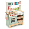 Drevená kuchynka s bylinkami Kitchen Range Tender Leaf Toys s magnetickou rybou, mikrovlnka a sporák so zvukmi