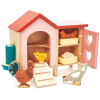 Tender Leaf Toys drevený kurín so sliepočkami Chicken Coop s rebríkom a vajíčkami