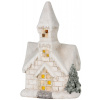 Dekorácia MagicHome Vianoce, Kostol, 3 LED žltá, keramika, 2xAAA, interiér, 17x11x27 cm