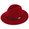 Fiebig - Headwear since 1903 Červený klobúk fedora plstený - červený s koženým pleteným pásikom - Fiebig Veľkosť: 59 cm (L)