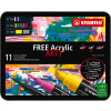 Popisovač STABILO FREE Acrylic základná sada - balenie 11 farieb - s 3 rôznymi hrotmi 4x T100, 5x T300, 2x T800C (4006381615198)