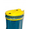 Držiak pre vrecia na odpad, z ocele, montáž na stenu, gumička na upevnenie vreca, veko oceľ, žltý
