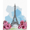 Maľovanie podľa čísel Eiffelova veža v Paríži s ružovými kvetmi, 80x100 cm, vypnuté plátno na rám (6036553)