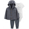CARTER'S Set 3dielny mikina, tepláky, body kr. rukáv Grey Stripes chlapec LBB NB/ veľ. 56