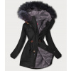 Čierno-šedá dámska nepremokavá bunda s kožušinovou podšívkou (m-933) odstíny černé XXL (44)
