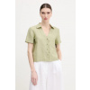 Košeľa s prímesou ľanu United Colors of Benetton 5YPVDQ0BX zelená XL