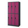 Kovová šatňová skriňa 6 boxov IGOR, 900 x 1850 x 450 mm, antracit-fuksia