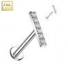 14kt Gold (585/1000) Internally Threaded Labret with Satin Zircon Band Farba: biele zlato, Dĺžka / priemer: 8 mm