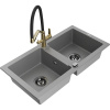 Mexen Mario granitový drez 2-komorový s kuchynskou batériou Duo, sivý - 6504-71-671701-57-B