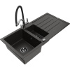 Mexen Andres granitový drez 1,5-komorový s odkvapkávačom a kuchynskou batériou Duo, čierno/zlatý metalik