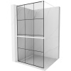 Mexen Kioto+, sprchová zástena Walk-In s poličkou a vešiakom 100 x 200 cm, 8mm číre sklo čierny vzor, biely profil, 800-100-121-20-77