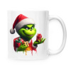 Hrnček malý biely s potlačou Grinch s dárky v čepici Bílá Základní