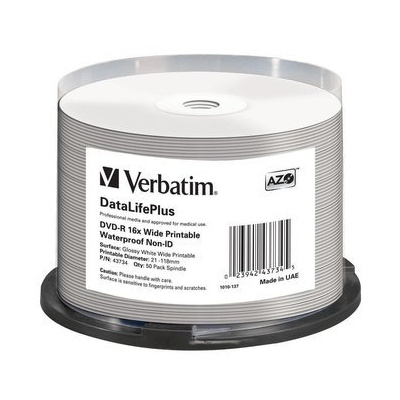 VERBATIM DVD-R 4,7GB/ 16x/ WIDE GLOSSY WATERPROOF/ printable NoID/ 50pack/ spindle