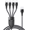 AppleMix Kábel YESIDO pre Apple iPhone / iPad - USB-A na 2x USB-C + 2x Lightning - Šnúrka - Čierny - 1,2 m