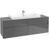 VILLEROY & BOCH Collaro závesná skrinka pod umývadlo na dosku (umývadlo v strede), 4 zásuvky, s LED osvetlením, 1600 x 500 x 548 mm, Glossy Grey, C031B0FP