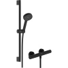 HANSGROHE Activera Select S nástenný sprchový termostat Ecostat Fine, ručná sprcha 2jet EcoSmart priemer 94 mm, sprchová tyč 65 cm, jazdec a sprchová hadica 160 cm, matná čierna, 28876670