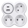 Solight Rozbočovač, 3x 15A, USB nabíjačka A+C, biely-sivý, vypínač P106USBC