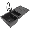 Mexen Andres granitový drez s 1,5 komorami, odkvapkávačom a kuchynskou batériou Duo, čierny škvrnitý