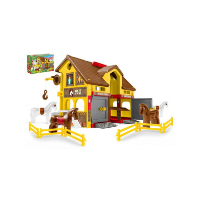WADER Play House - Ranč s koňmi plast + kôň 4ks v krabici 59x39x15cm