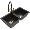Mexen Mario granitový drez 2-komorový s kuchynskou batériou Duo, čierny/strieborný metalický - 6504-73-671701-57-G