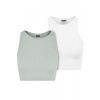 Ladies Cropped Rib Top 2-Pack - frostmint+white 3XL