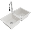 Mexen Mario, 2-komorový granitový drez 820x436x161 mm a drezová batéria Savita, biela, 6504-20-672601-00