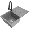 Mexen Bruno žulový kuchynský drez s jednou komorou a odkvapkávačom s kuchynskou batériou Elia, sivý - 6513-71-670101-70