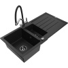 Mexen Andres granitový drez 1,5-komorový s odkvapkávačom a kuchynskou batériou Duo, čierny - 6515-77-671701-07-B