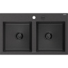 Mexen Hektor, 2-komorový granitový drez 800x480x205 mm, čierna škvrnitá, grafitový sifón, 6521802000-76-B