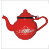 kanvica na čaj červená smaltovaná s kvetmi