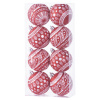 Gule MagicHome Vianoce, 8 ks, 6 cm, červené s bielym ornamentom, s glitrami, na vianočný stromček