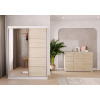 Eoshop Šatní skříň Vis 05 + Komoda Dafri 01, Dub Sonoma / Bíla se zrcadlem, osvětlení: ne