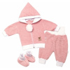 Baby Nellys 3-dielna súprava Hand made pletený kabátik kalhoty a topánočky ružová