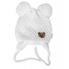 Zimná pletená čiapka Teddy Bear na zaväzovanie, biela, smotana, 68/80, (6-12m)
