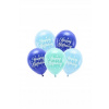 PartyDeco Balóniky latexové ECO Happy Birthday blue mix 26 cm