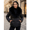 Dámska krátka čierna páperová bunda s kožušinou z pravej líšky , ZVOĽTE VEĽKOSŤ OBLEČENIA S
