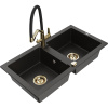 Mexen Mario granitový drez 2-komorový s kuchynskou batériou Duo, čierny/zlatý metalik - 6504-75-671701-57-G