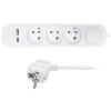 Solight PP111USBC 3z predlžovací prívod s USB A+C nabíjačkou 2,4A, 2m, 3 x 1mm2, s vypínačom, biela