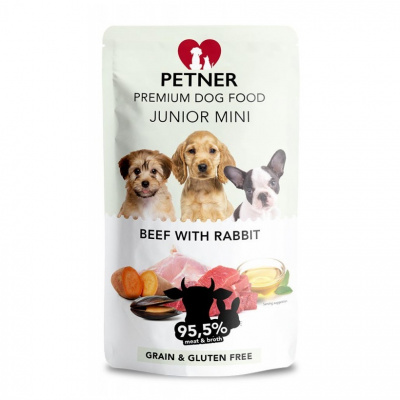 PETNER MINI Junior hovädzina a králik 150g - 95,5% mäsa a vývaru prémiové krmivo
