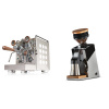 Rocket Espresso Appartamento, white, walnut + Eureka Mignon Single Dose PRO, Chrome & Oak