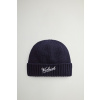 ČAPICA WOOLRICH MERINO WOOL LOGO BEANIE MELTON BLUE