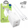 Nabíjačka GaN Hoco N42, 2× USB-C PD 45W + USB-C kábel, biela