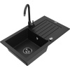 Mexen Pablo, granitový drez 752x436x161 mm, 1-komorový a čierna batéria Telma, čierna, 6510-77-670200-70-B