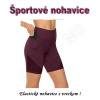 Športové krátke elastické nohavice s vysokým pásom a vreckom - bordové