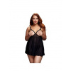 Čierne bodkované, na prsiach otvorené babydoll BACI Plus Size