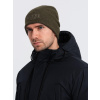 Ombre Men's knitted beanie cap with embroidered inscription - olive kaki One size Ombre 5902228999409